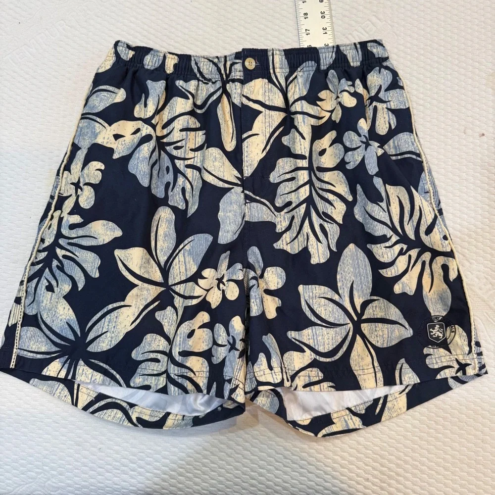 Nat Nast Swim Trunks Mens Large Navy Blue Floral Tropical Hibiscus Mesh Lined
